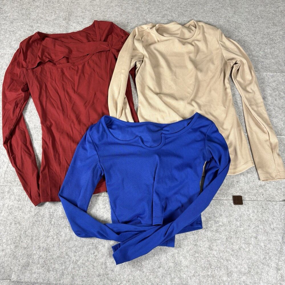 Ribbed Thermal Long Sleeve Top Shirt Blouse Stretch Womens Small Lot of 3